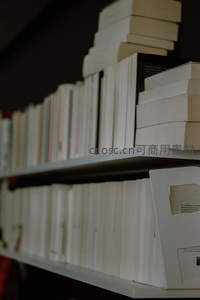 书架上整齐排列的书籍特写