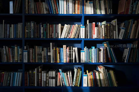 光影交错的蓝色书架特写