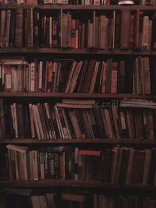 深色木架上密布的旧书世界
