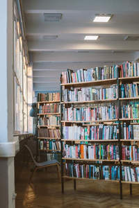 窗边阳光下的图书馆阅读角