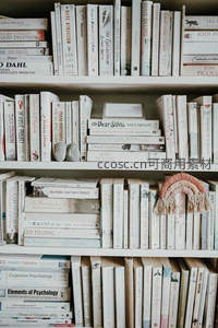 书架上的彩虹装饰与整齐排列的书籍