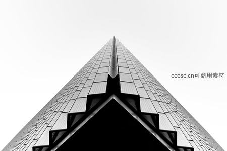 黑白摩天楼尖顶，仰角构图显雄伟