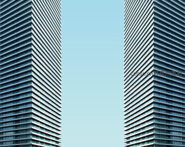 双塔摩天楼仰视构图，现代都市的垂直美学