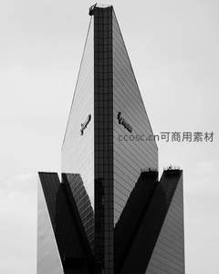 黑白视角下尖顶摩天大楼的几何之美