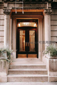 古典石柱门廊前的华丽双开门