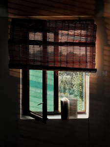 竹帘半掩窗台书，光影斑驳绿意浓