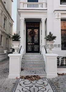 古典豪宅入口双柱与雕花门