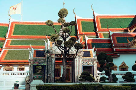 泰国寺庙红绿屋顶