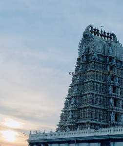 夕阳下雕刻精美的印度神庙