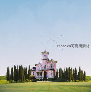 粉红童话城堡与飞鸟共舞