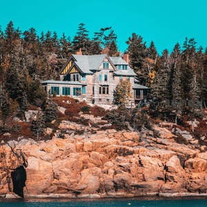 彩色滤镜下的海边石屋庄园