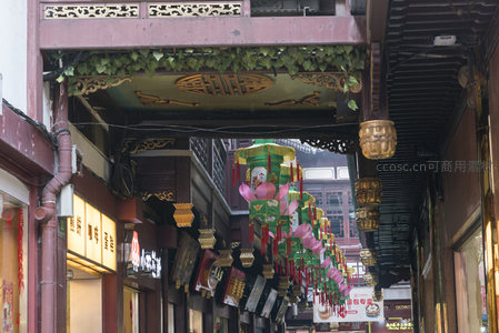 绿植点缀的古街廊道