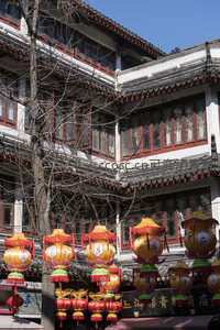 红黄灯笼映古楼，枝头无叶待春归