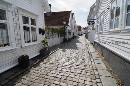 鹅卵石小巷与白色木屋的宁静时光
