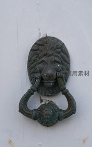 古铜色狮子头门环特写