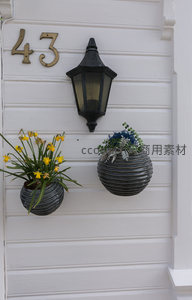 门牌号43旁的古典灯笼与双花盆装饰