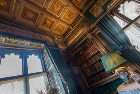 古典图书馆穹顶与书架交相辉映