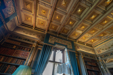 图书馆穹顶，金箔方格映书海