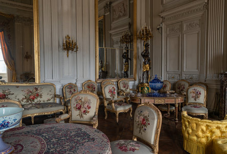 华丽古典客厅，金饰雕花与花卉沙发