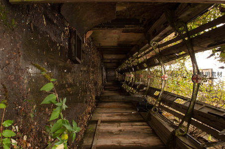 木质栈道尽头通向幽深隧道