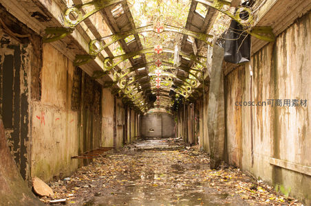 废弃长廊的破败与自然侵蚀之美
