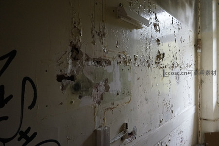 墙上剥落漆皮与涂鸦的废弃角落