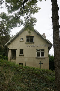 山坡上的废弃别墅，树影婆娑显沧桑