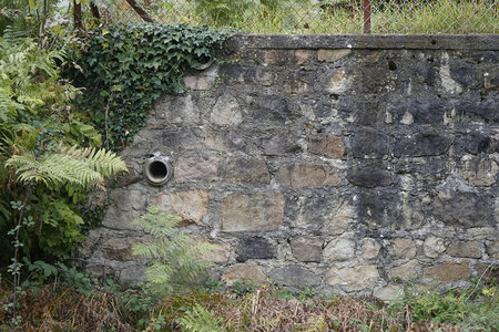 石墙上的排水孔与攀爬藤蔓