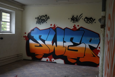 废弃房间墙上的彩色涂鸦艺术