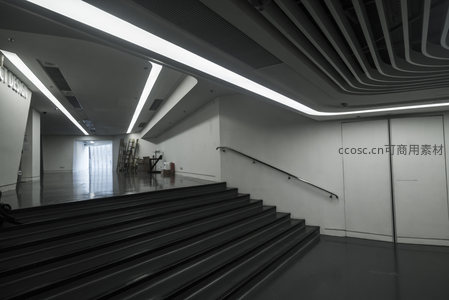 黑色阶梯与流线型天花的工业风空间