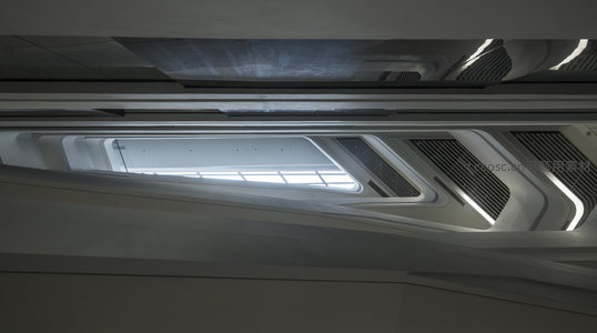 未来感天花板设计中的嵌入式灯光与通风口