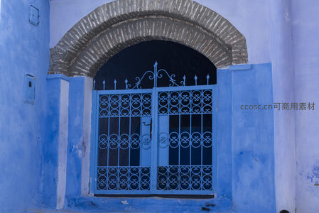 蓝色拱门铁艺栅栏门窗