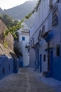 蓝色小镇的宁静石板巷道