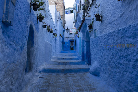 花盆点缀的蓝色小径，舍夫沙万的诗意日常