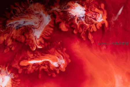 红白颜料在水中交融的抽象艺术