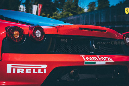 红色法拉利赛车尾部特写，Team Forza彰显速度激情
