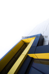 现代建筑几何线条与黄蓝撞色设计