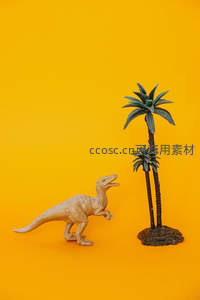 恐龙模型与棕榈树的奇遇