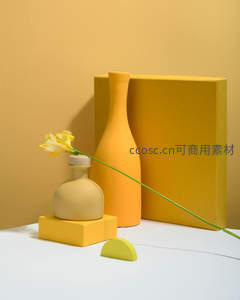 倾斜花枝与几何器皿的构图美学