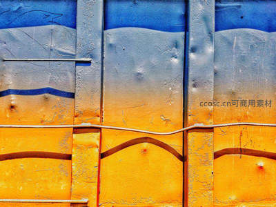 蓝黄渐变金属板，工业风纹理特写