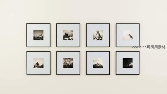 简约墙面八幅黑白雪山摄影装饰画