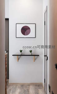 现代简约玄关装饰，艺术挂画与绿植点缀