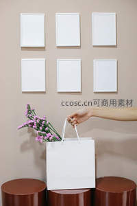 手提花束购物袋，简约墙面装饰
