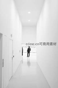 纯白长廊尽头，孤独身影凝视远方