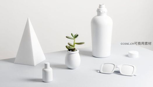 极简白色系静物组合，绿植点缀清新雅致