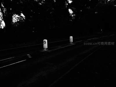 暗夜公路旁孤寂的白色路桩