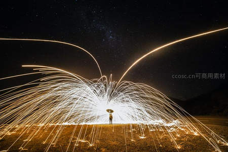 星空下钢丝棉光绘人影