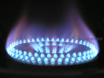 燃气灶蓝色火焰燃烧特写