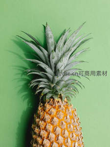 青绿背景下的新鲜菠萝特写