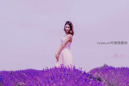 紫衣少女伫立薰衣草花海之中